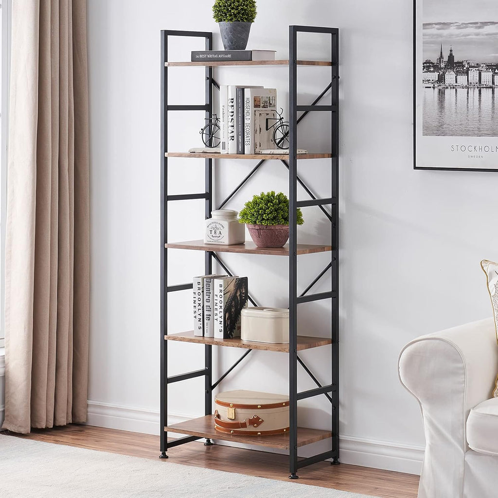 5 Tier Wood Bookshelf with Metal Frame Y278