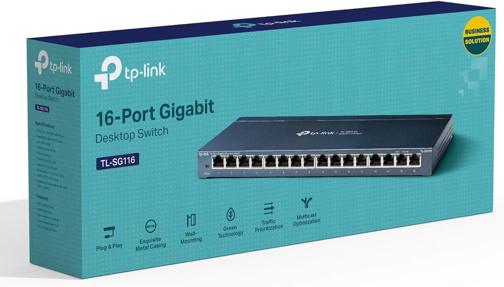 16 Port Gigabit Ethernet Network Switch, Fanless Metal, Pack of 2 K505437