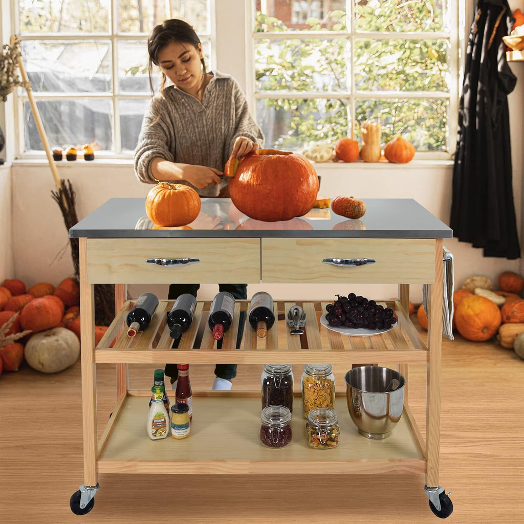 Kitchen Island Cart with Wheels Stainless Steel Counter Top 3 Tier Rolling F580412