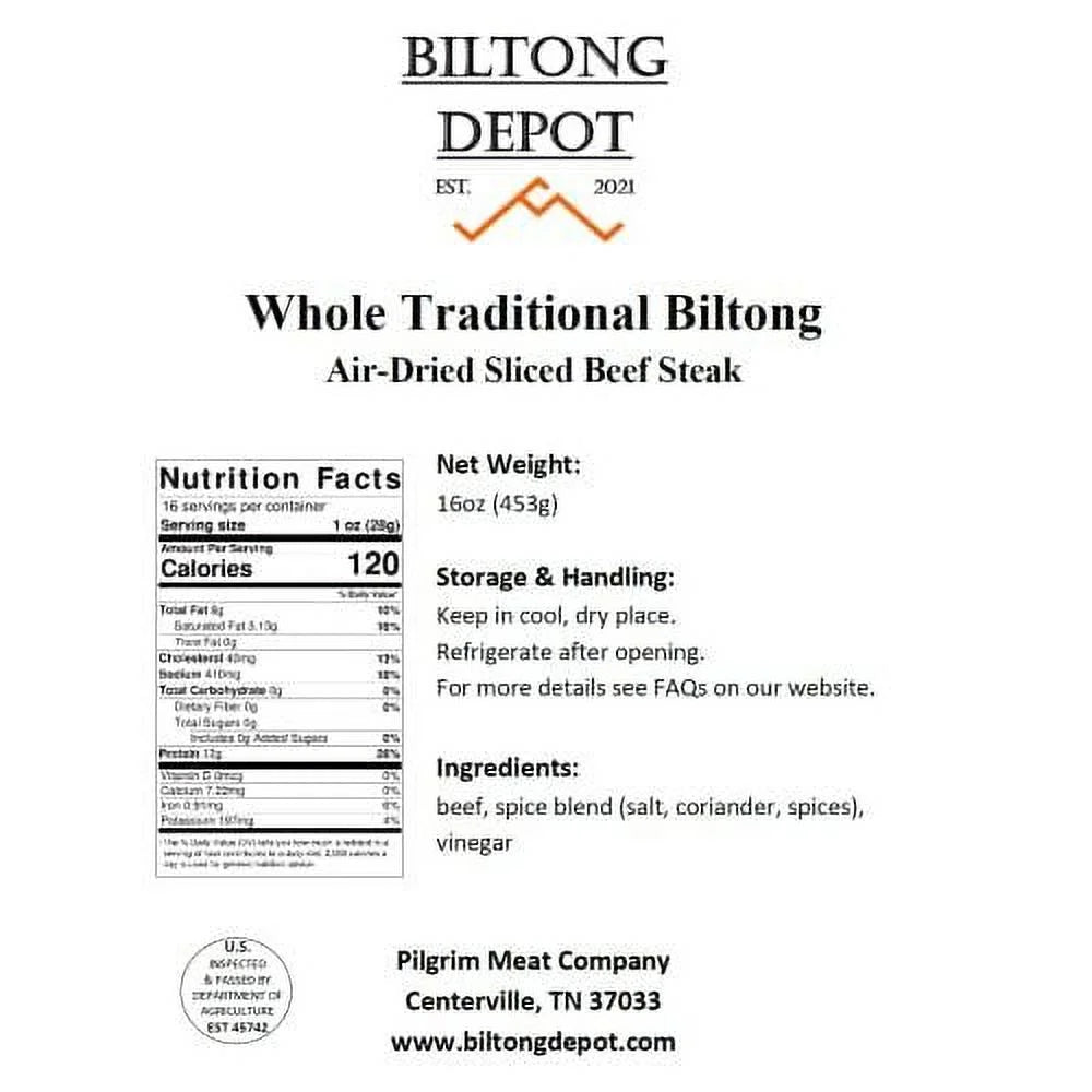 Whole Slab Traditional Biltong (With Fat) 1Lb (16Oz) O39700
