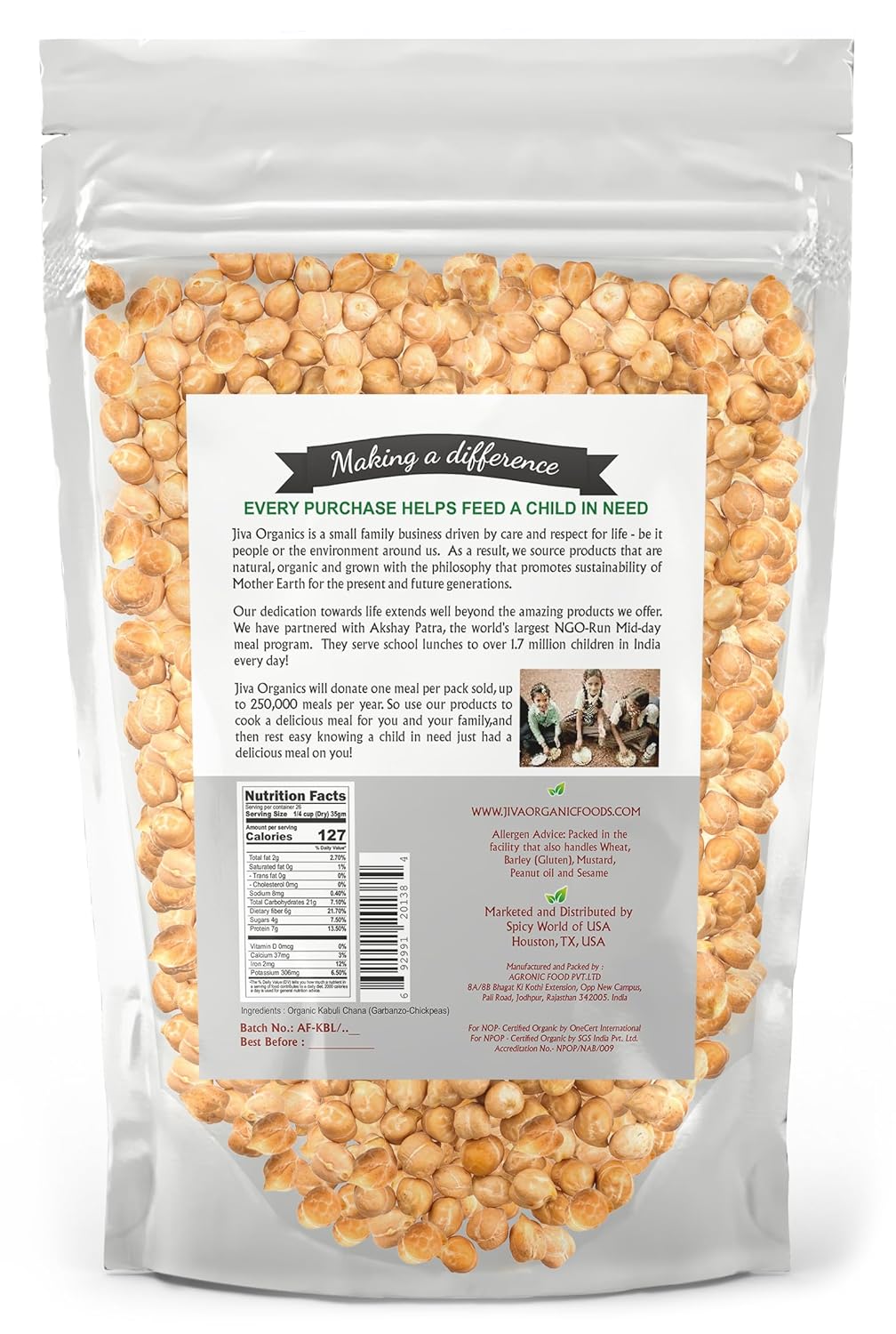 Organic Raw Chickpeas 4 LB B672