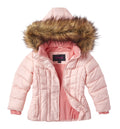 Girls Quilted Fleece Lined Winter Puffer Jacket Coat Faux Fur Trim Zip-Off Hood Blush 14/16 X3481