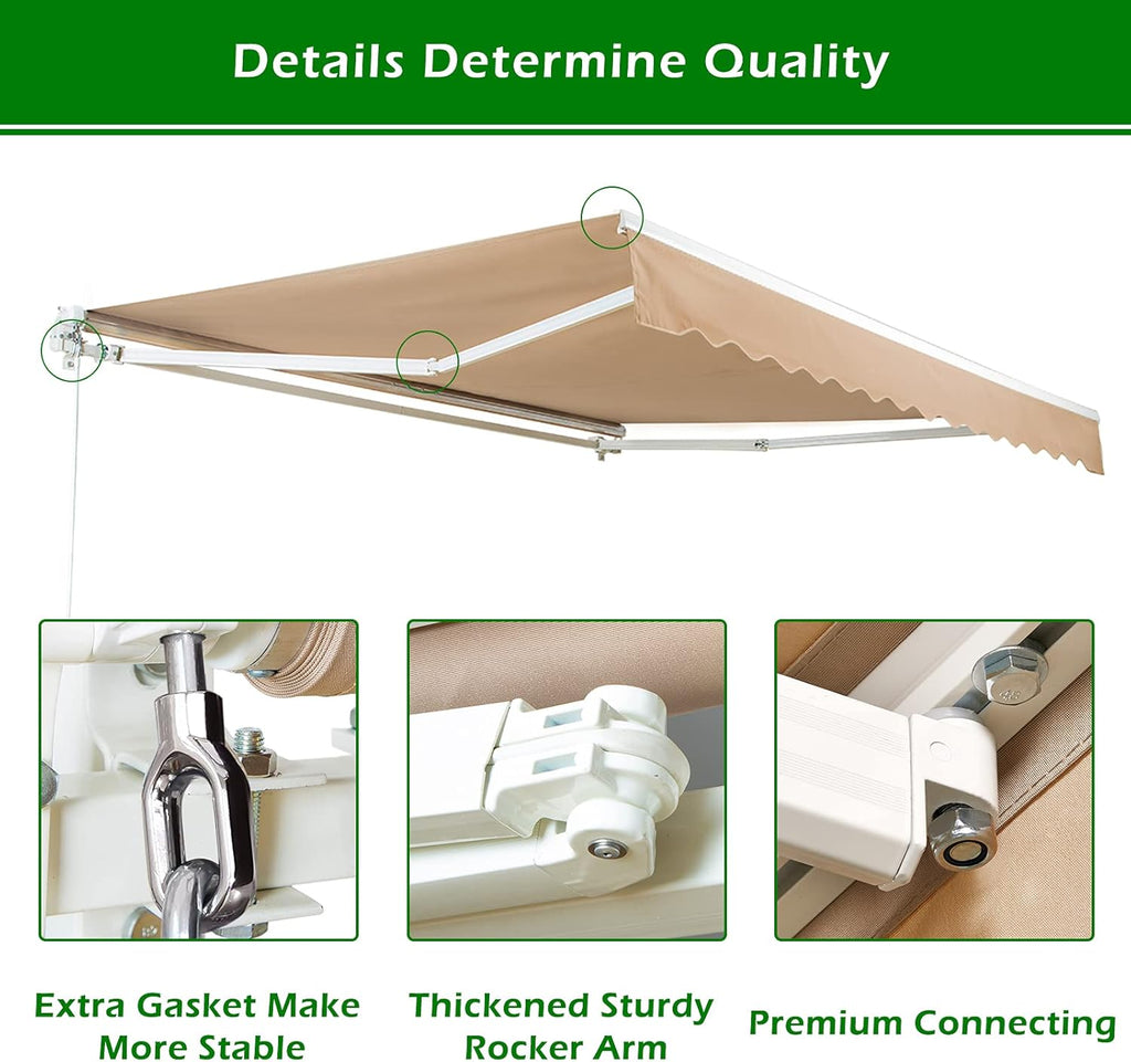 13'×8' Retractable Patio Awning with Manual Crank Handle, Beige B5920
