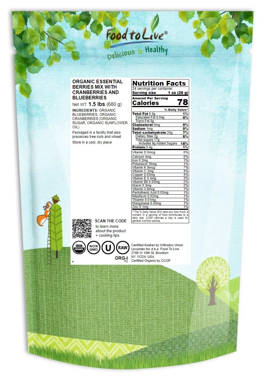 Organic Non-GMO Dried Blueberries and Cranberries Blend, 1.5 Pounds L8610
