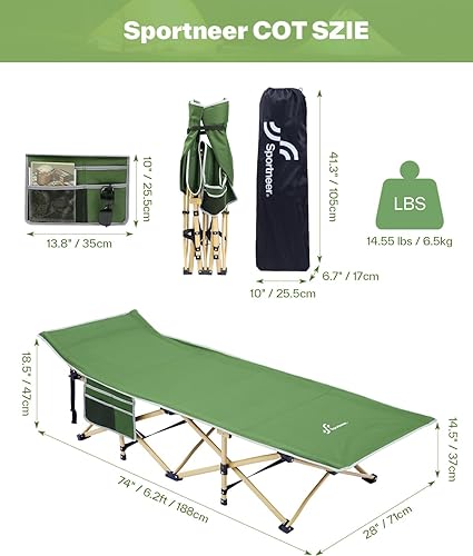 Camping Cot with Mattress Max Load 450 LBS Heavy Duty Portable Folding Bed C7284