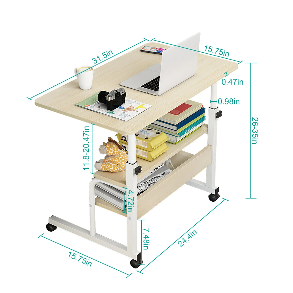 Height Adjustable Mobile Laptop Desk Cart with Lockable Wheels O95582