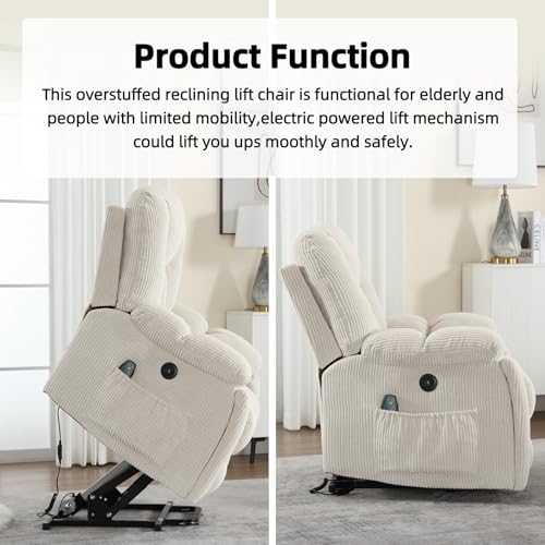 Large Power Lift Recliner Chair with Massage Heat and USB, Gray A9588