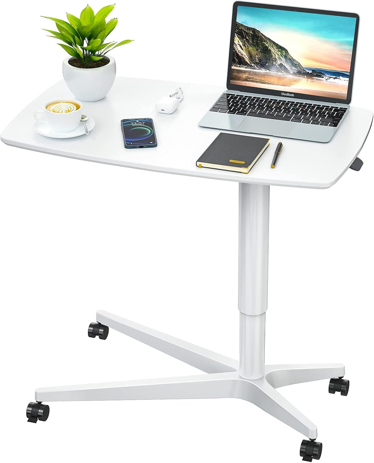 Mobile Standing Desk Height Adjustable Pneumatic Rolling Sit Stand Desk N5745