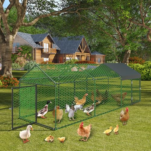 Metal Chicken Coop with Waterproof Cover, 160" x40" x40", 4 Doors T14431