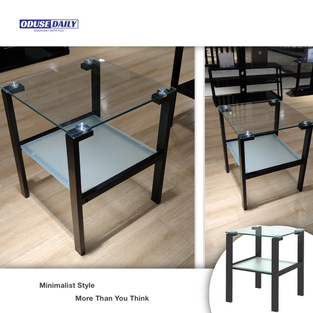 Black Glass Top Metal Frame End Table O7654