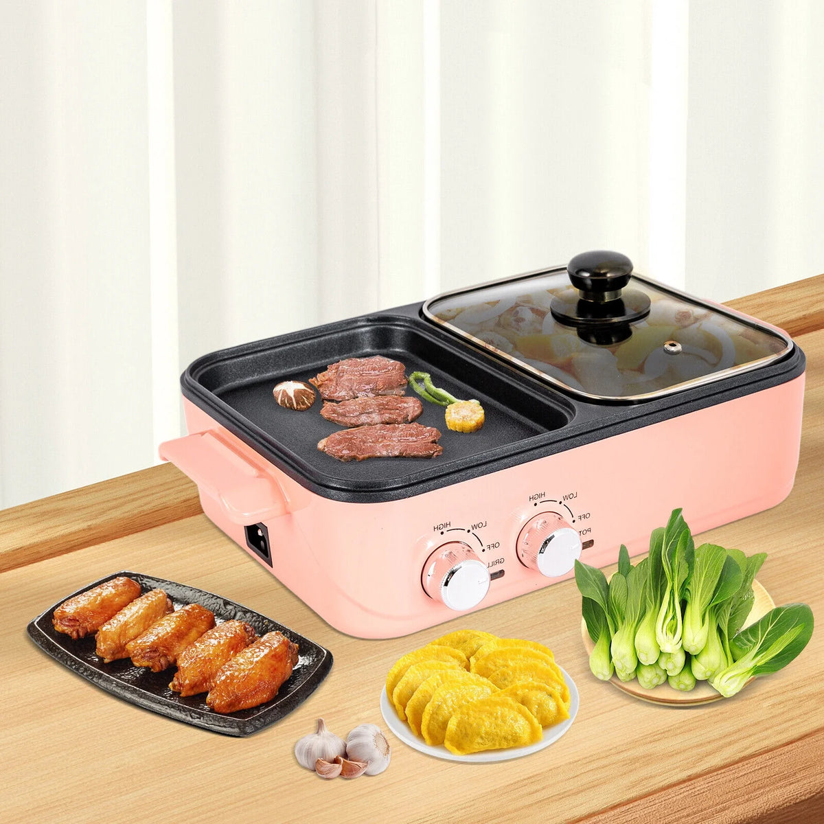 2 in 1 Portable Electric Hot Pot Barbecue Grill Non-Stick Pan Q9898