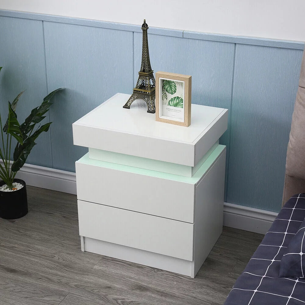 Beige White 2 Drawer High Gloss Nightstand R944
