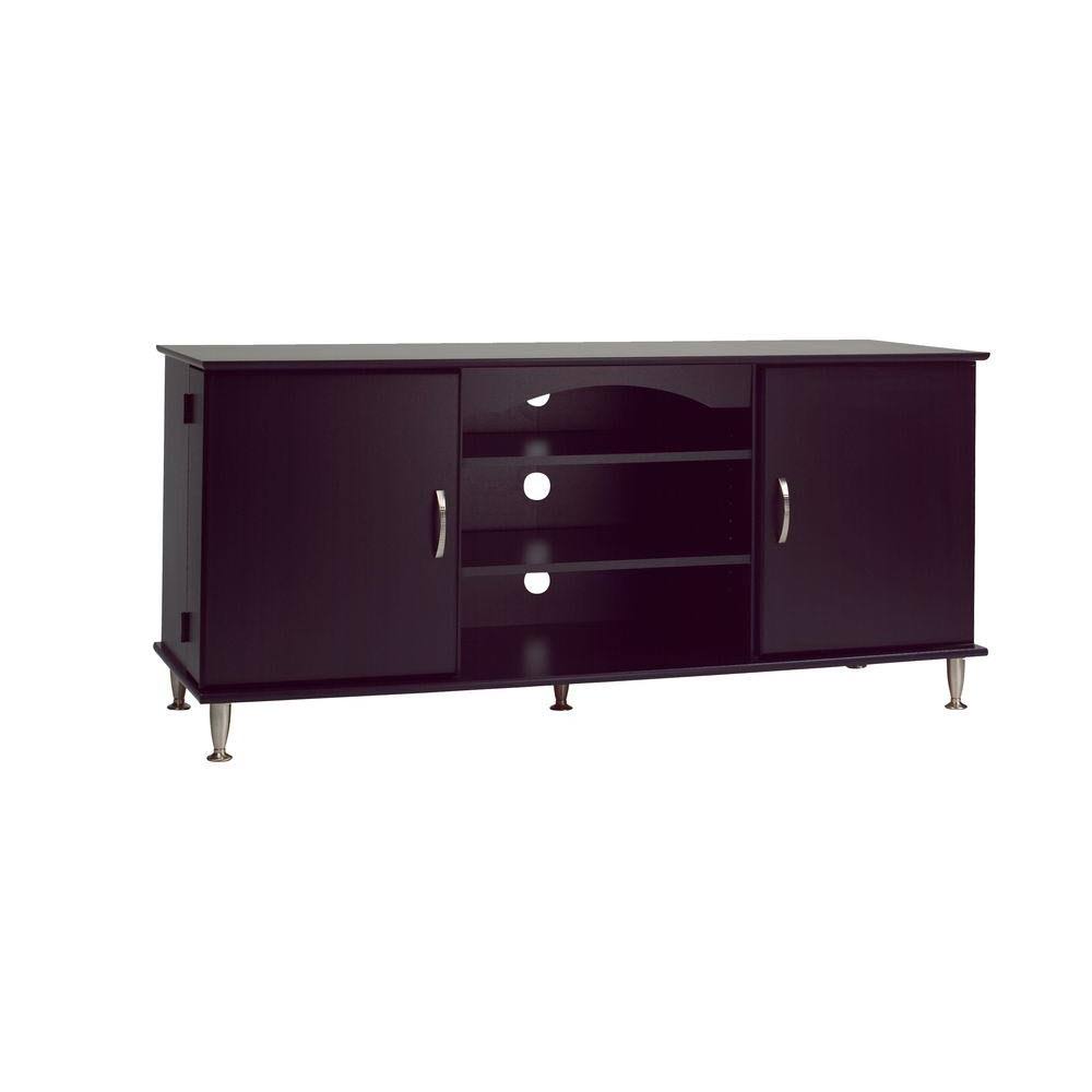 Black Flat Panel TV Console with Media Storage S709