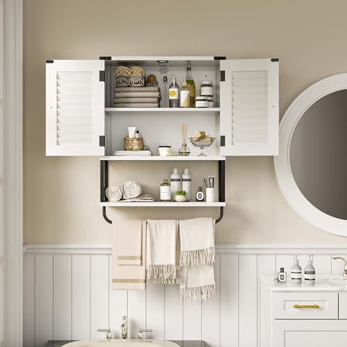 White Wall Mounted Medicine Cabinet with Towel Bar Z974818