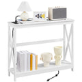 White 2-Tier Wooden Console Table with Power Outlet I636076