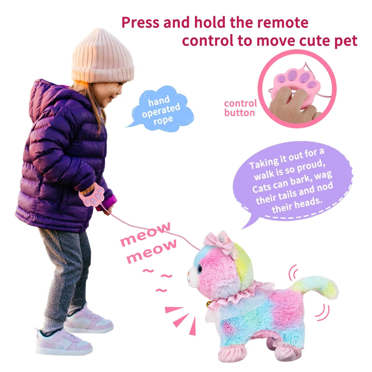 Interactive Plush Pet Cat with Remote Control Leash W3035