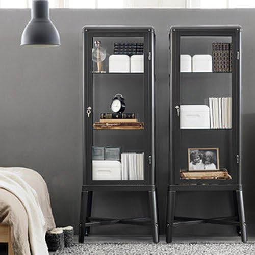 Dark Gray Glass Door Cabinet V21859