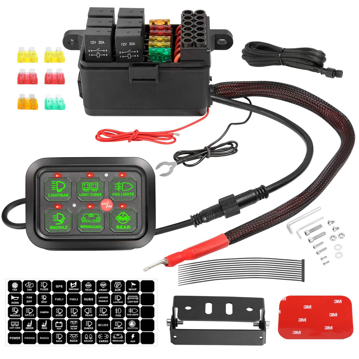 6 Gang Switch Panel with Harness Label Sticker Z54887