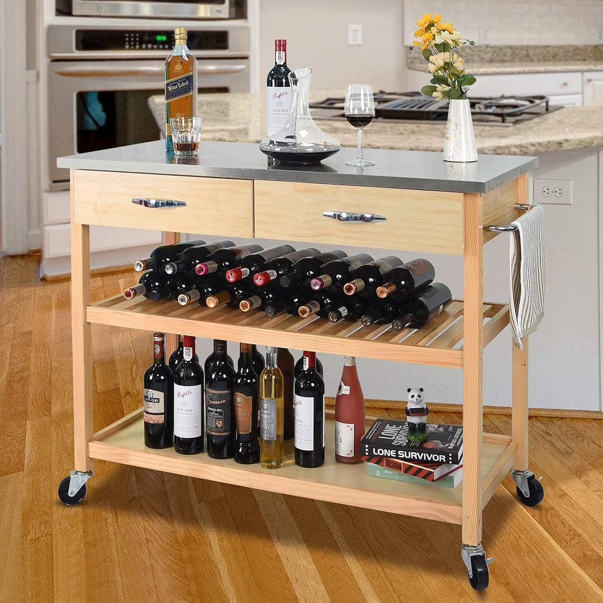 Kitchen Island Cart with Wheels Stainless Steel Counter Top 3 Tier Rolling F580412