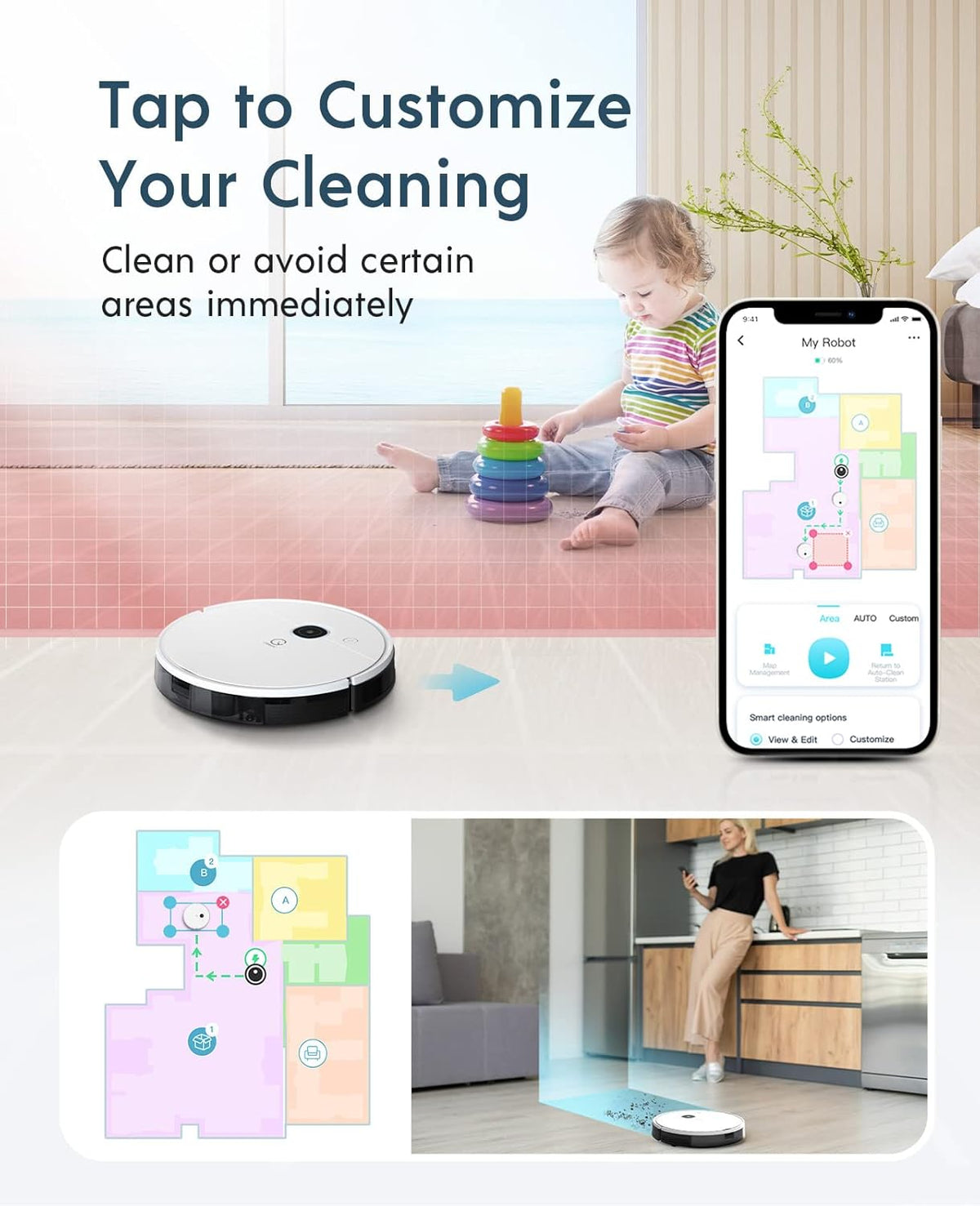 Robot Vacuum and Mop, 3000Pa Suction, 200mins Runtime Z871839