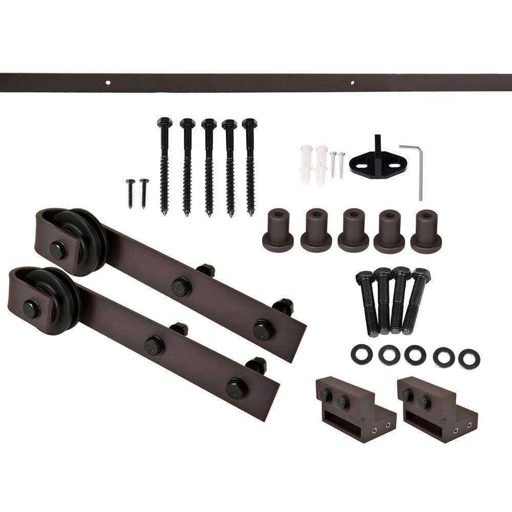 Red Walnut Stained Wood Interior Sliding Barn Door with Hardware Kit G2208