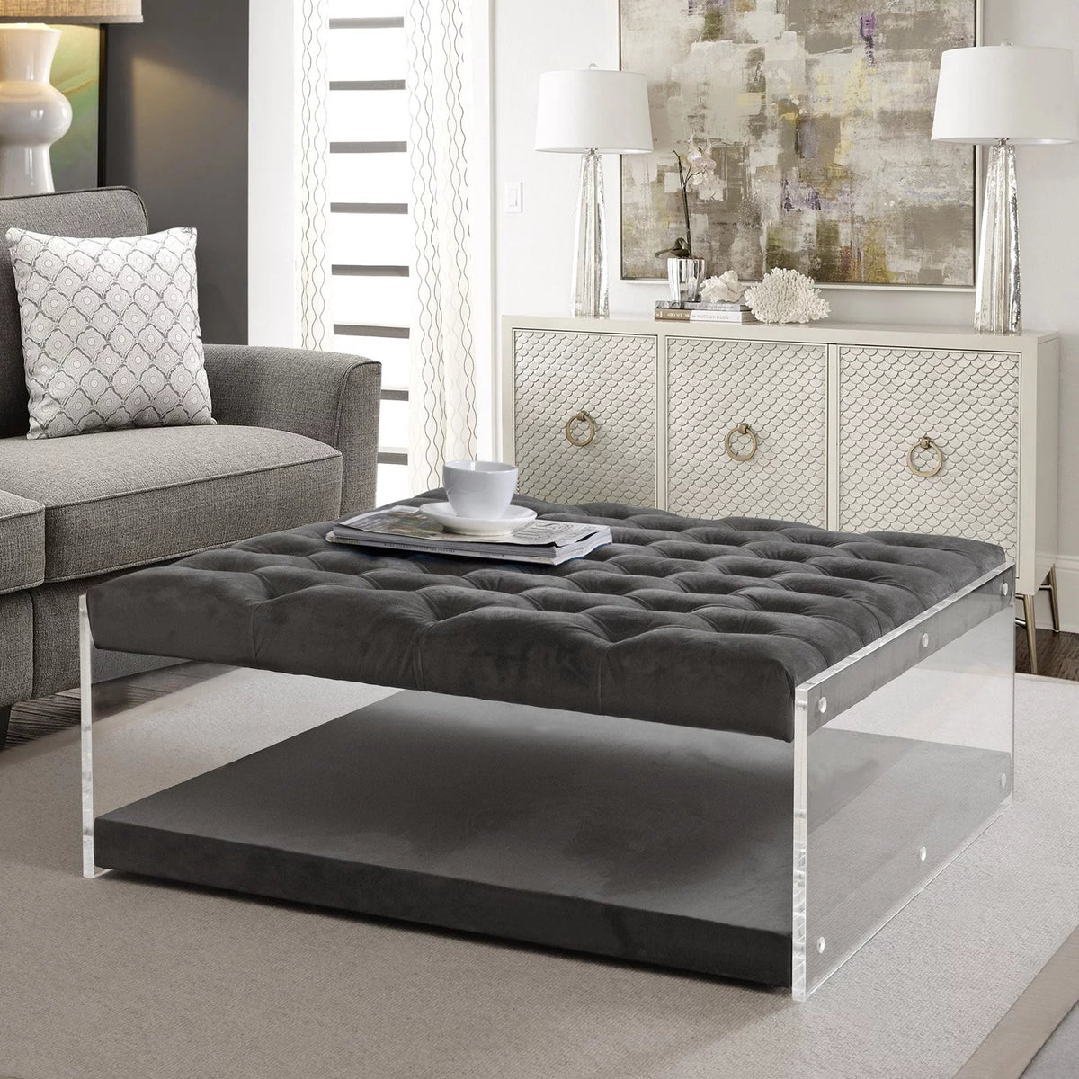 Velvet Contemporary Coffee Table Ottoman P721