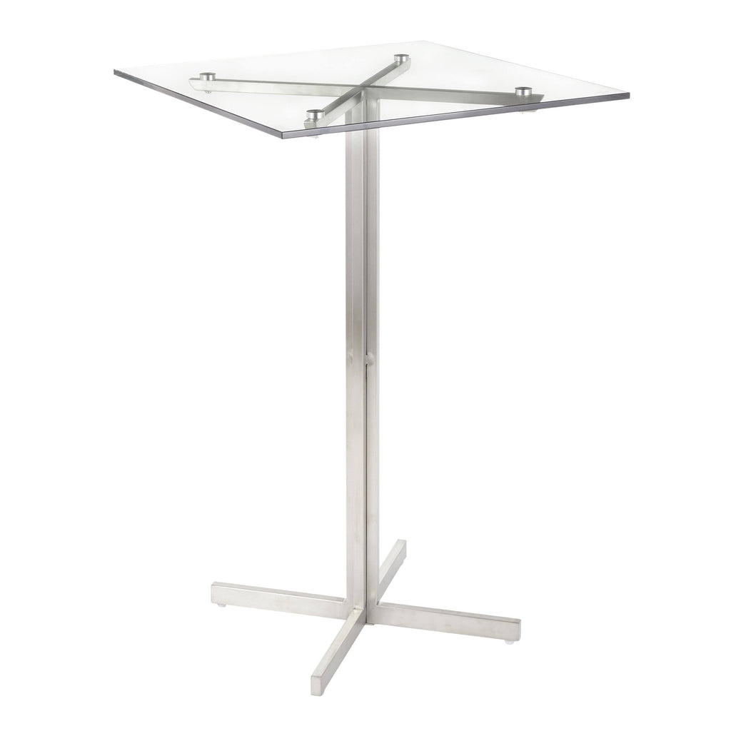 Square Bar Table Stainless Steel Clear Glass Top X18015