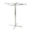 Square Bar Table Stainless Steel Clear Glass Top X18015