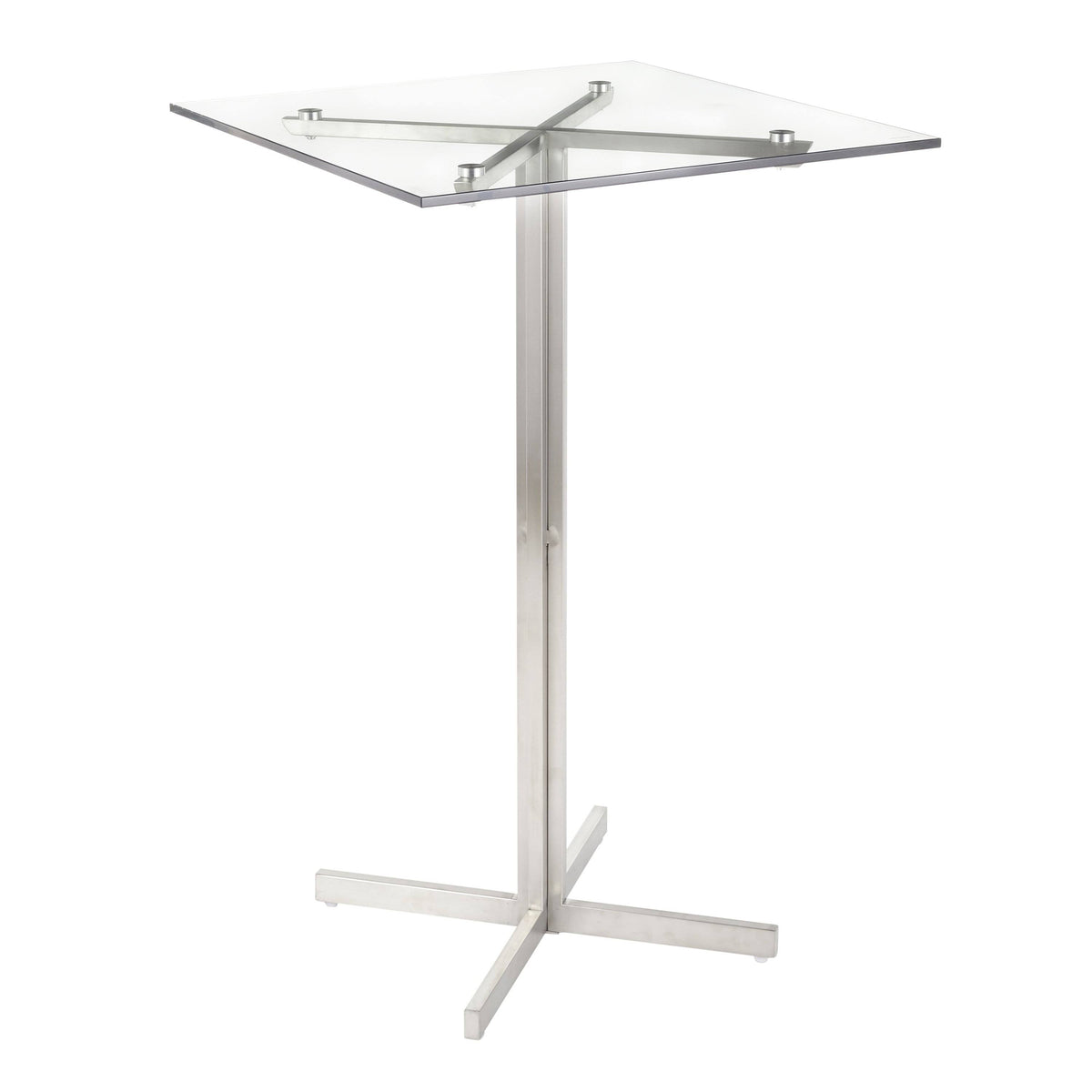 Square Bar Table Stainless Steel Clear Glass Top X18015
