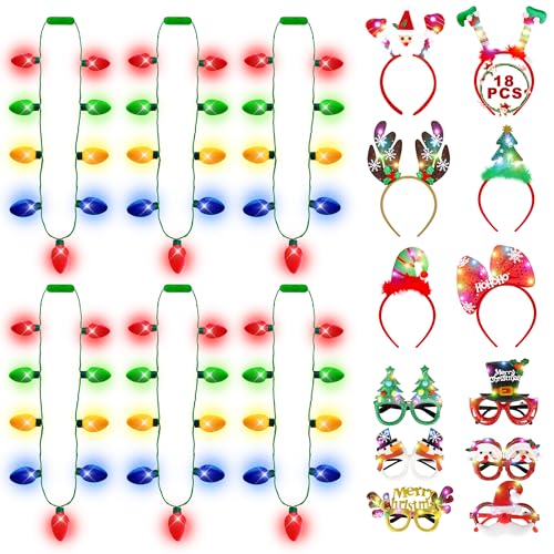 Light Up Christmas Necklace Headband Glasses Set N39085