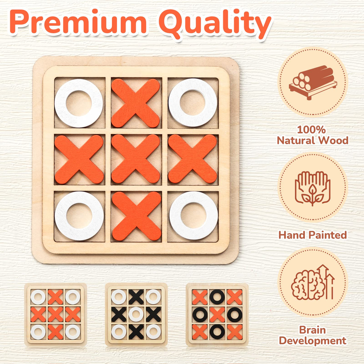 6 Pieces Wooden Tic Tac Toe Game XO Chess Board Game M913377