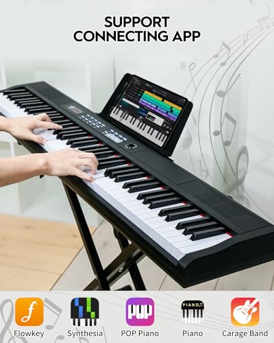 88 Key Semi-Weighted Digital Piano Set with Stand, Pedal, Headphones, Black B389295
