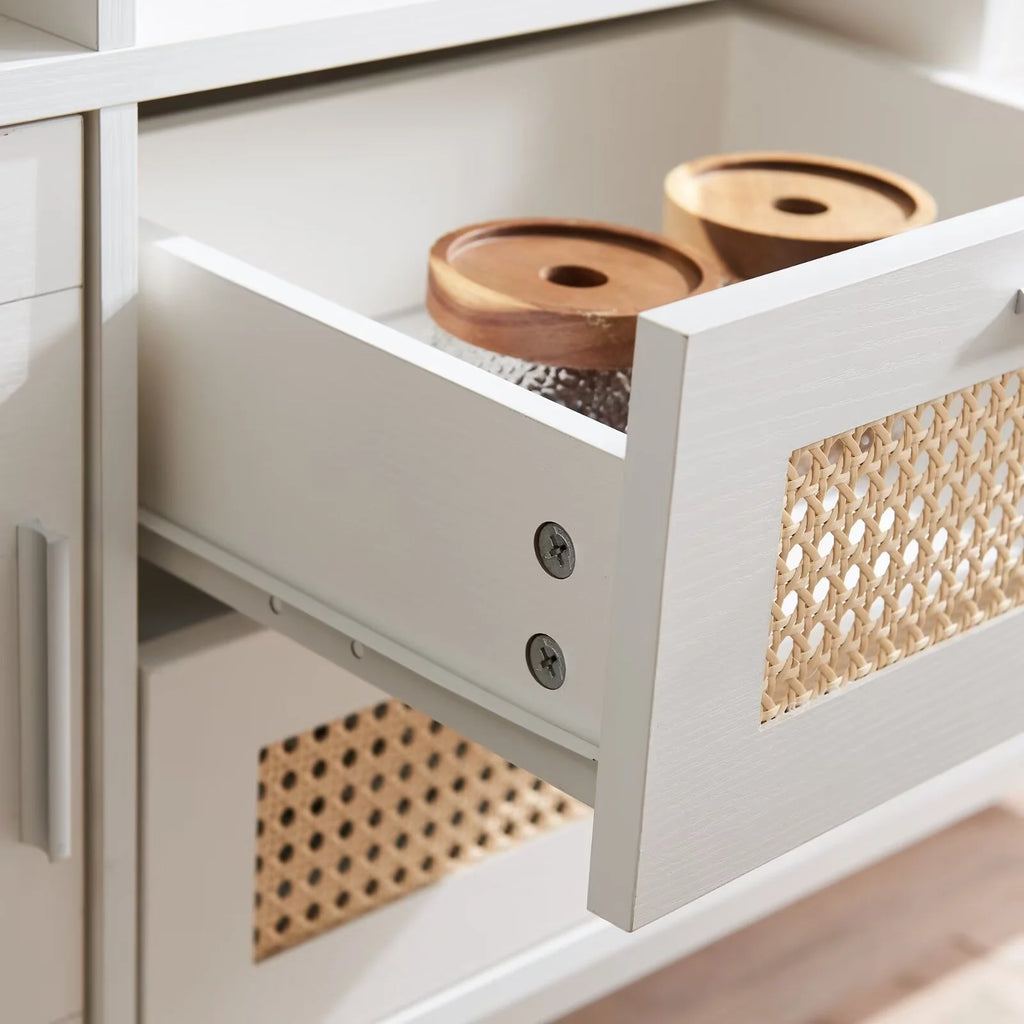 White Buffet Sideboard Cabinet with Acrylic Doors and Rattan Drawer U53350