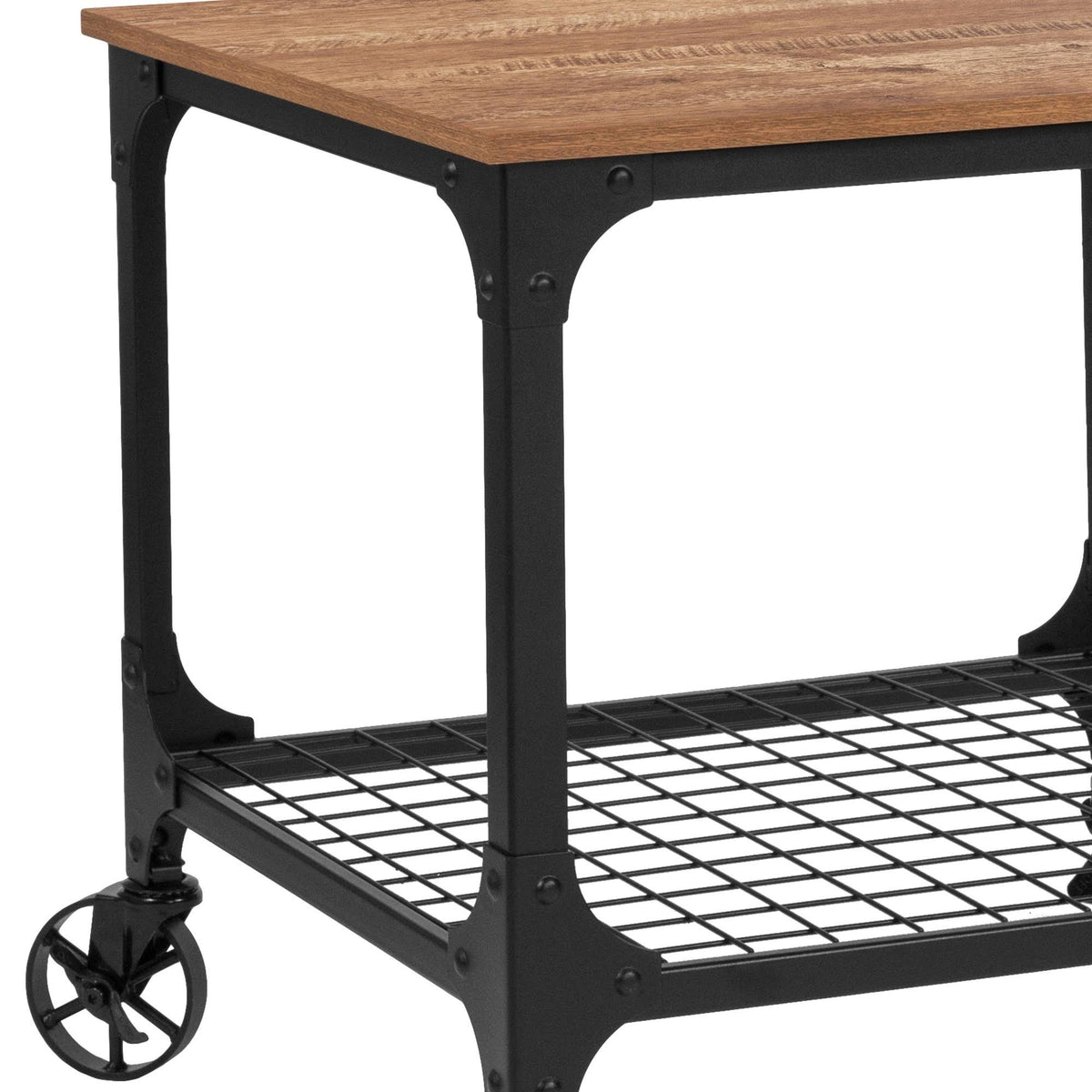 Rustic Wood Grain and Industrial Iron Kitchen Serving Bar Cart O369