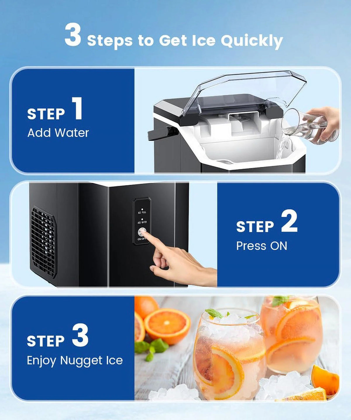 Portable Countertop Nugget Ice Maker with Handle, Black M673746