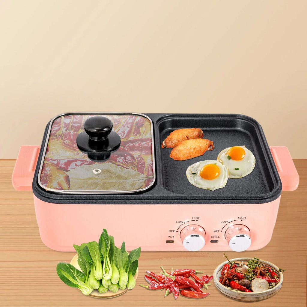2 in 1 Portable Electric Hot Pot Barbecue Grill Non-Stick Pan Q9898