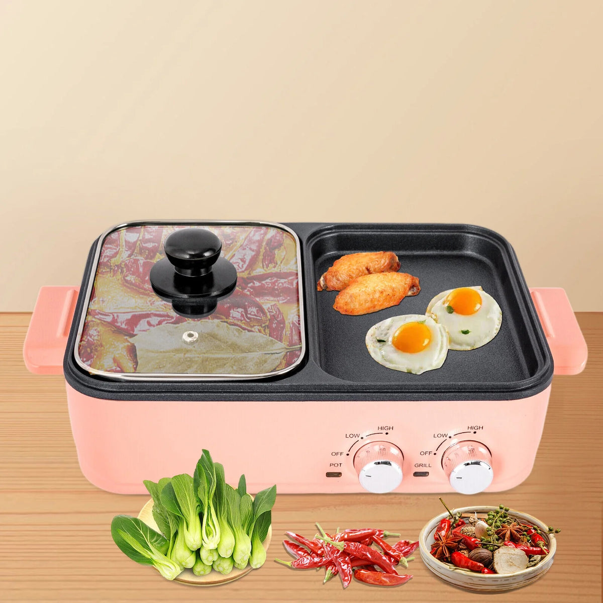 2 in 1 Portable Electric Hot Pot Barbecue Grill Non-Stick Pan Q9898