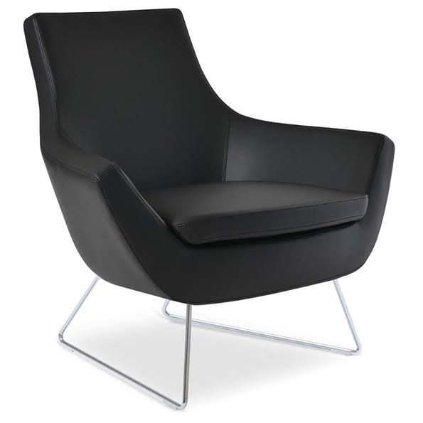 Black Leatherette Arm Chair with Chrome Wire Base O6471