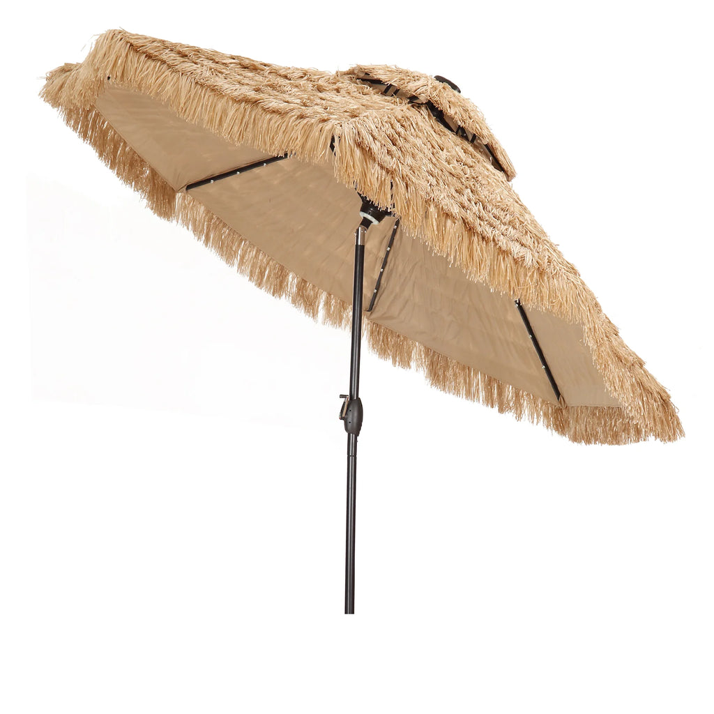 9 ft Solar LED Lights Thatched Tiki Umbrellas F455324