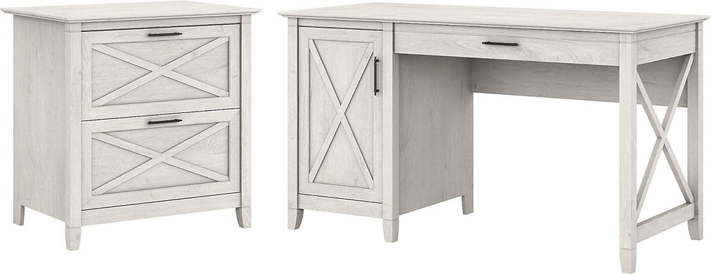 54W Reclaimed Pine Computer Desk with 2 Drawer File Cabinet Q378