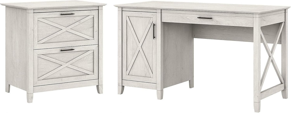 54W Reclaimed Pine Computer Desk with 2 Drawer File Cabinet Q378