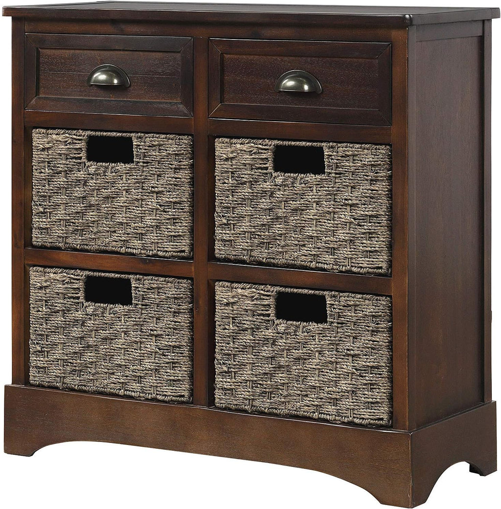 White Wicker Storage Cabinet with 4 Baskets and 2 Drawers B737216