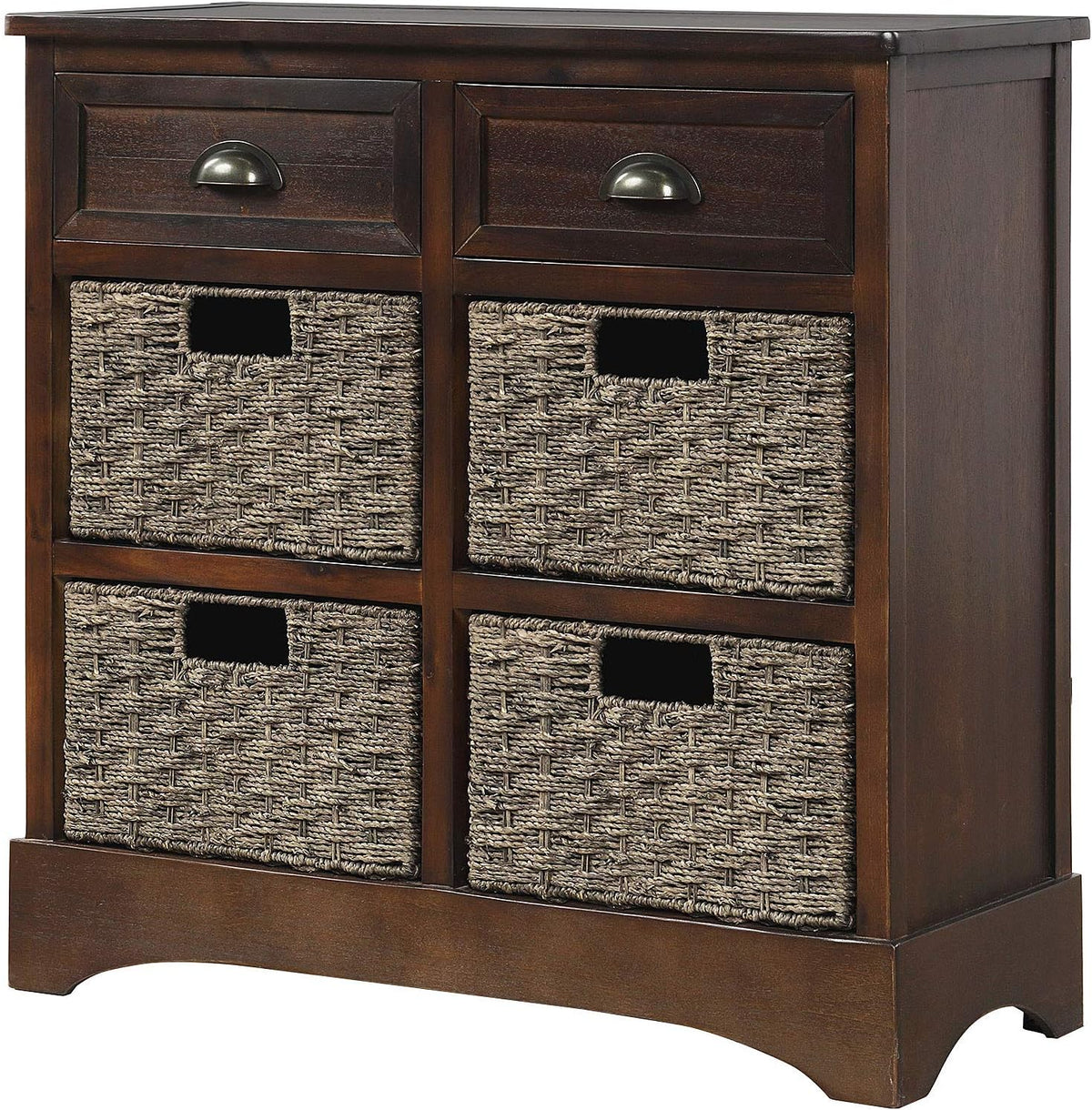 White Wicker Storage Cabinet with 4 Baskets and 2 Drawers B737216