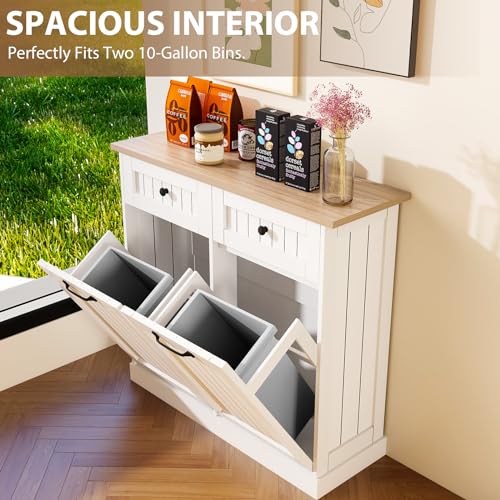 White Double Tilt Out Trash Cabinet with Pull-Out Drawers M12903