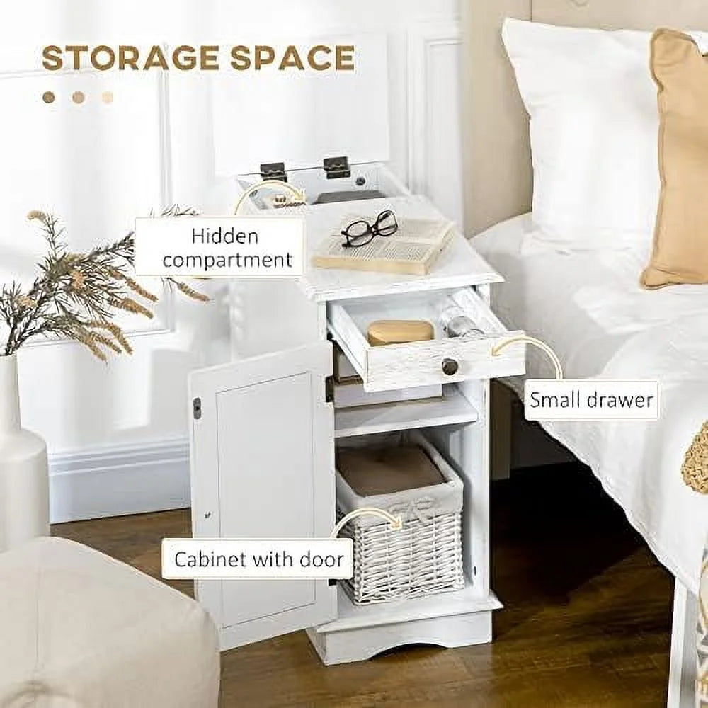 White Flip Top End Table with Drawer W801243