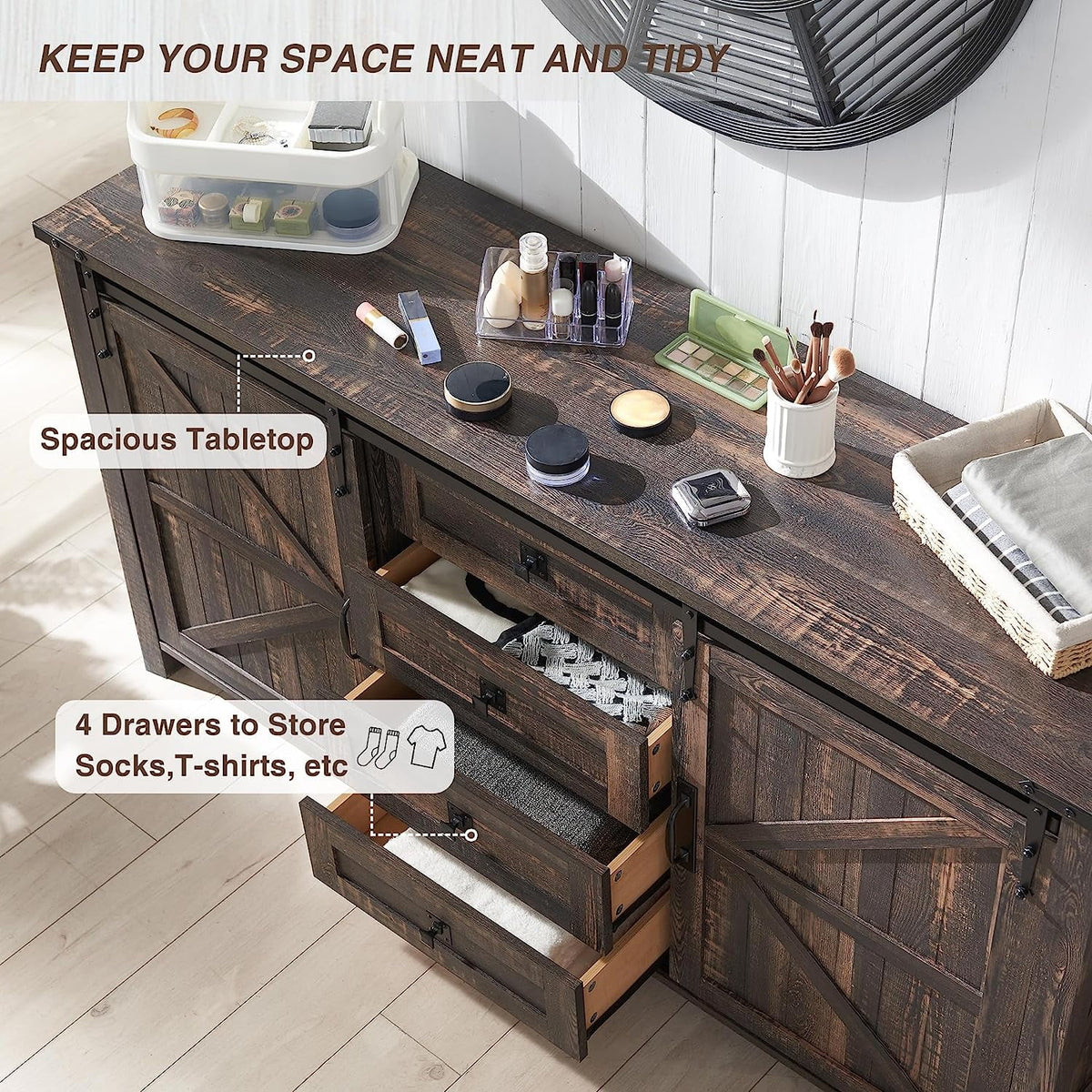 4 Drawer Light Rustic Oak Wood Dresser F691