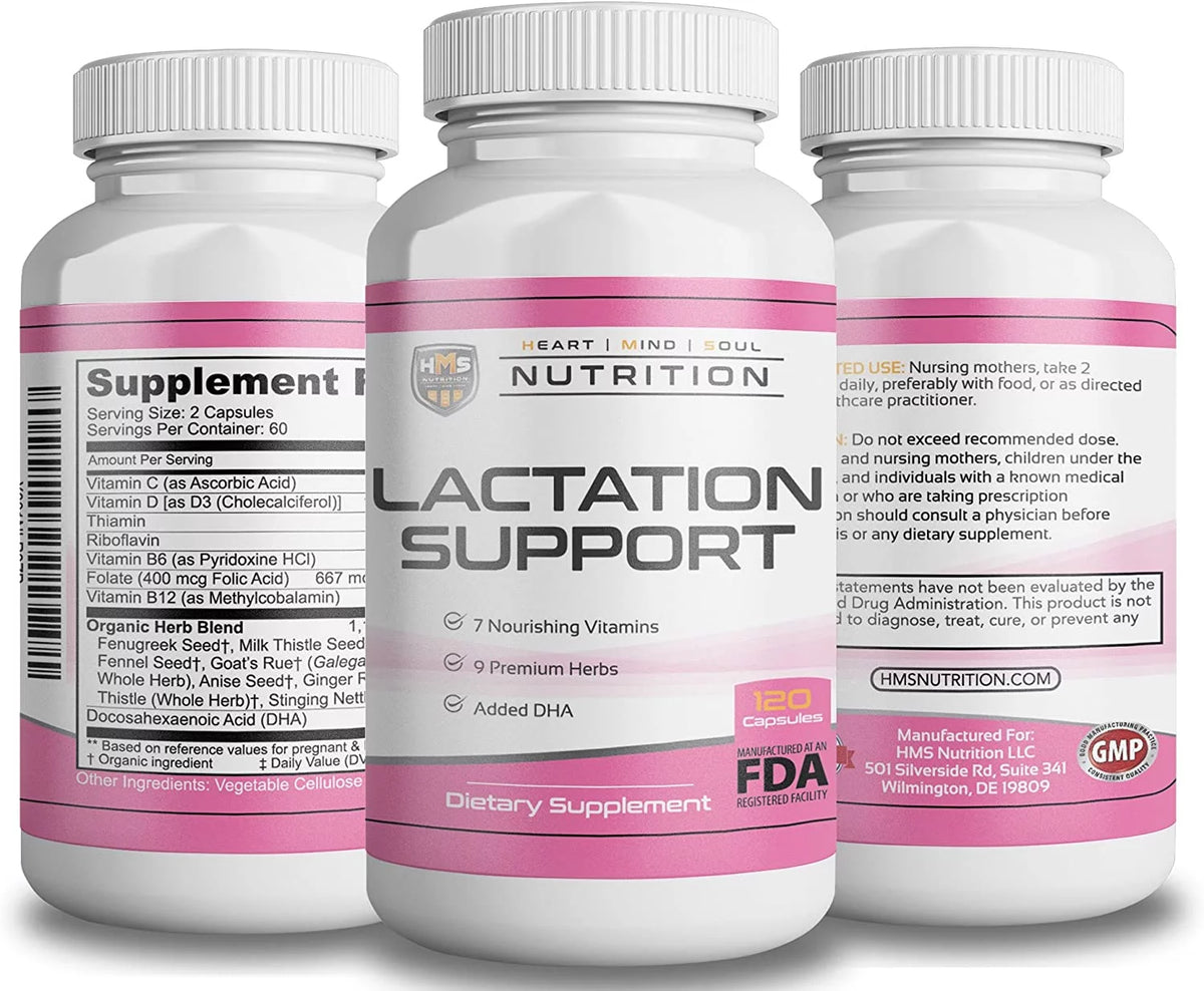 Lactation Support Capsules with 7 Vitamins and 9 Organic Herbs, 120 capsules A321