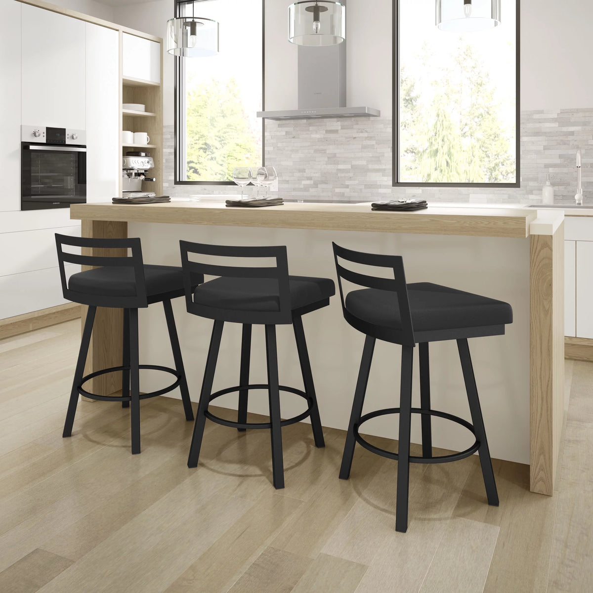 30 In. Swivel Bar Stool Black Faux Leather R262