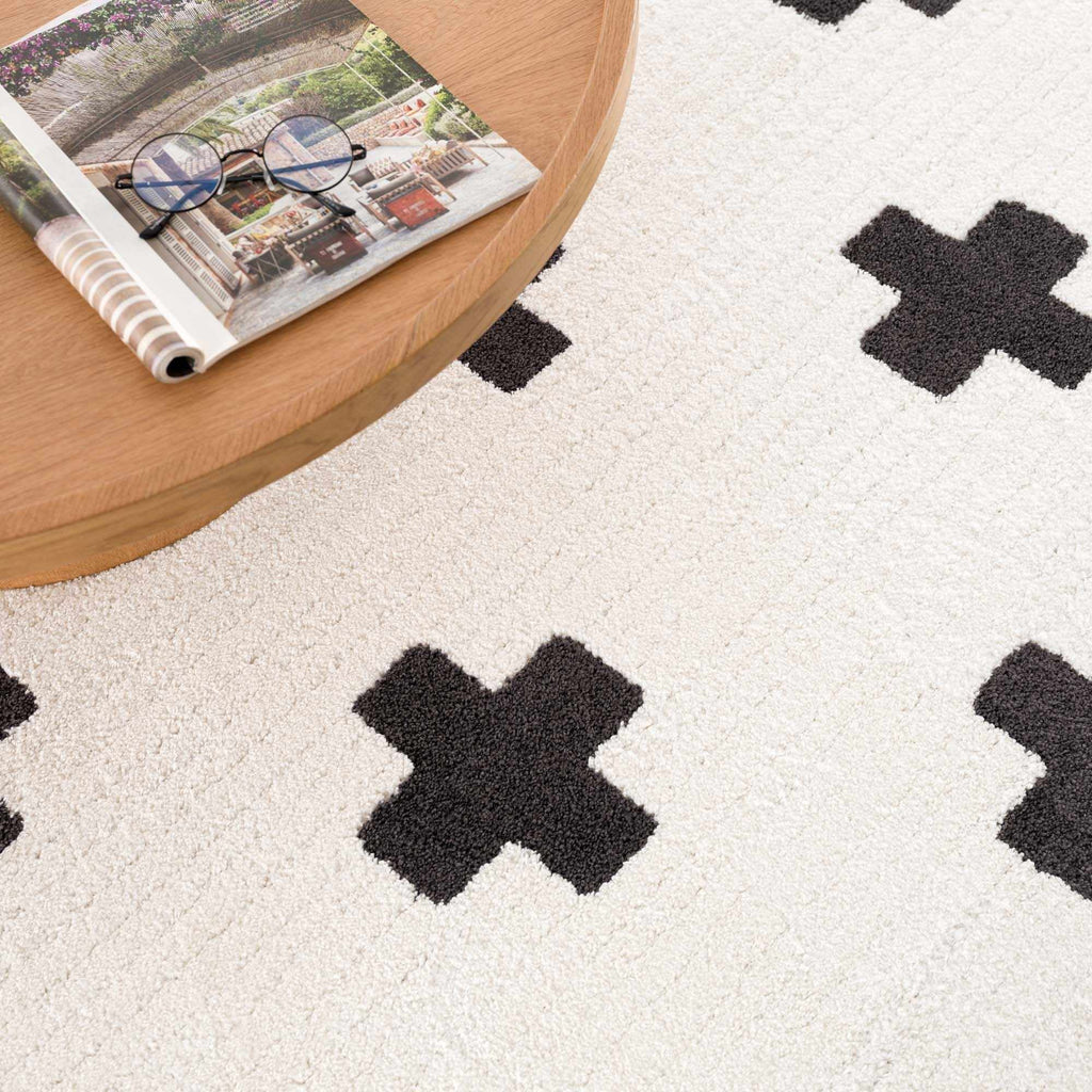 Black Gray Ivory Shag Area Rug 2' x 3' E987