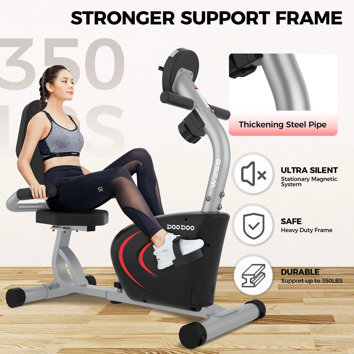 Recumbent Exercise Bike 8 Level Adjustable Magnetic Resistance D5596
